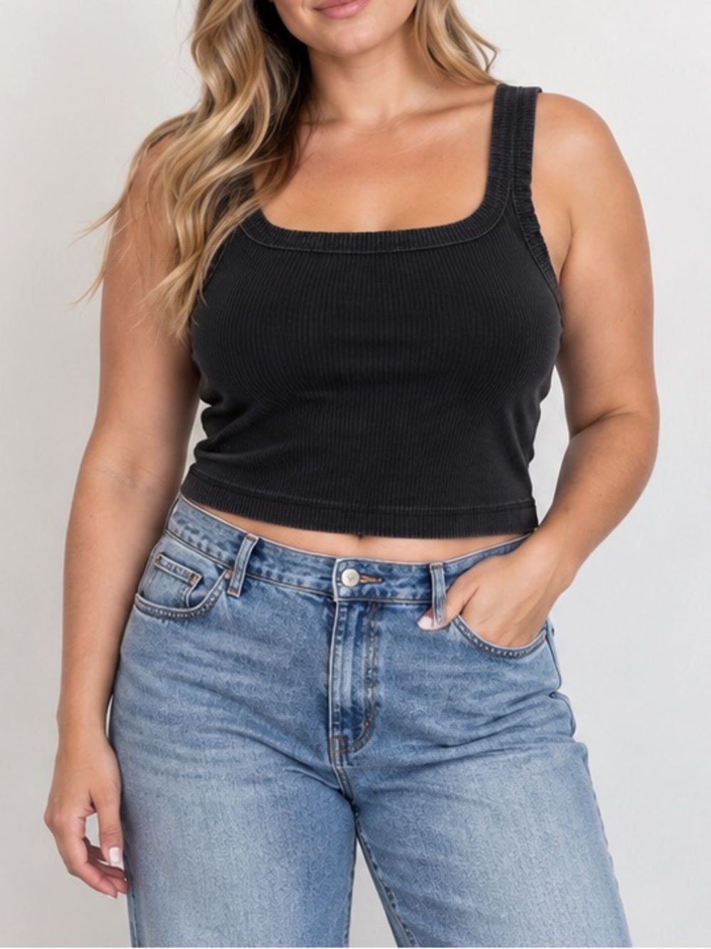 Madewell Vintage black Ribbed Tank Top Square Neck Cotton XL